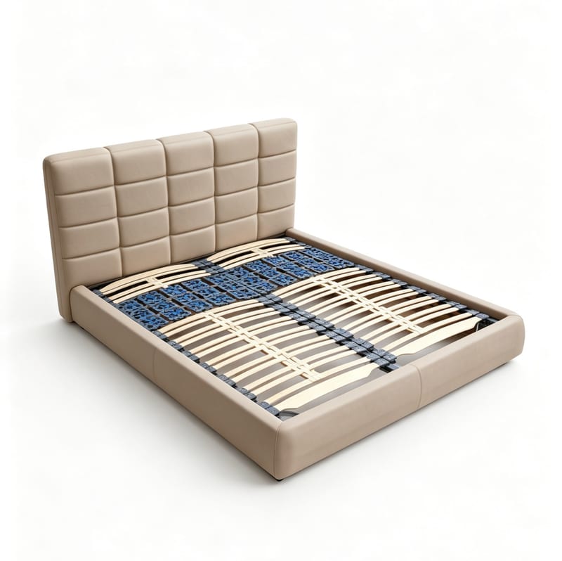 G·T home Minimalist Leather Bed — Smoked Oak Frame