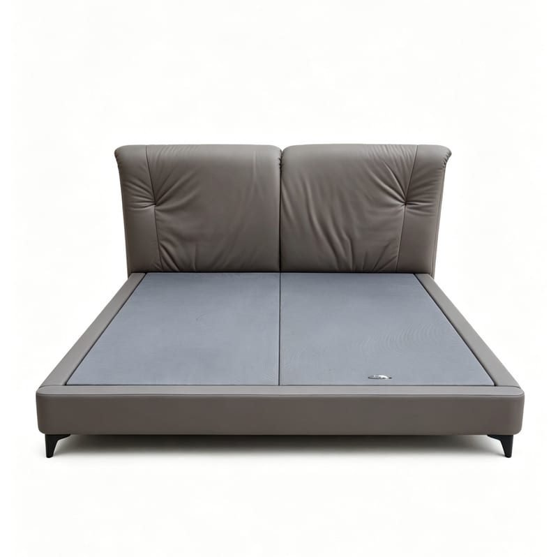 G·T home Minimalist Leather Bed, Smoked Oak, Queen
