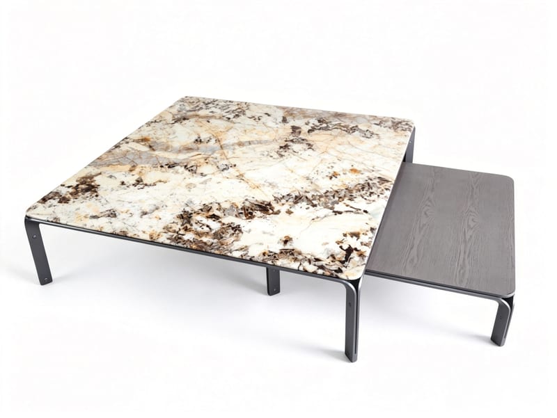 G·T home Square Coffee Table, Metal & Oak with Stone Top