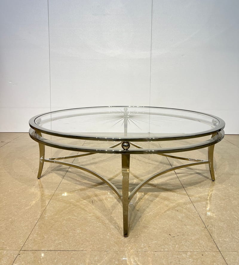 Markor Round Stainless Steel Coffee Table with Tempered Glass Top