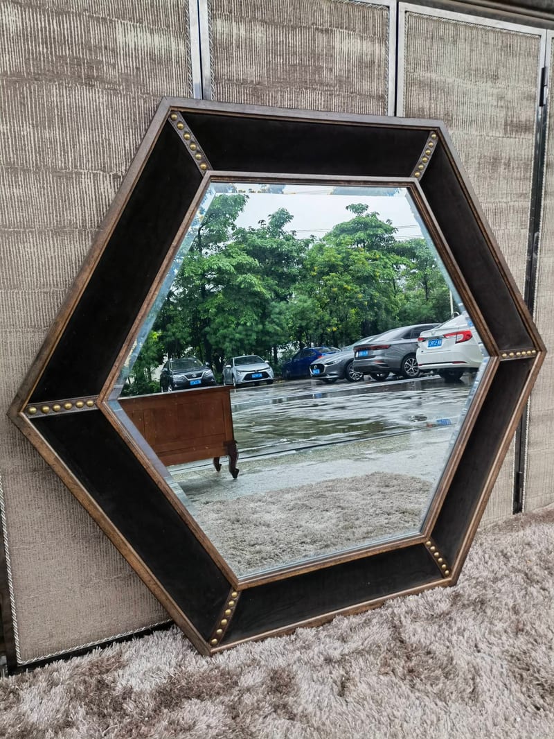 MK-ART Birch Hexagonal Vanity Mirror, Antique Silver