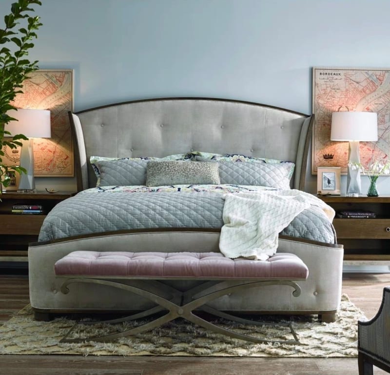 Harrison Queen Bed — American Crown Headboard, Linen Upholstery