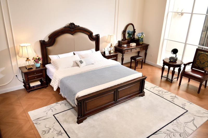 Simplified American Walnut Solid Wood Leather Bed