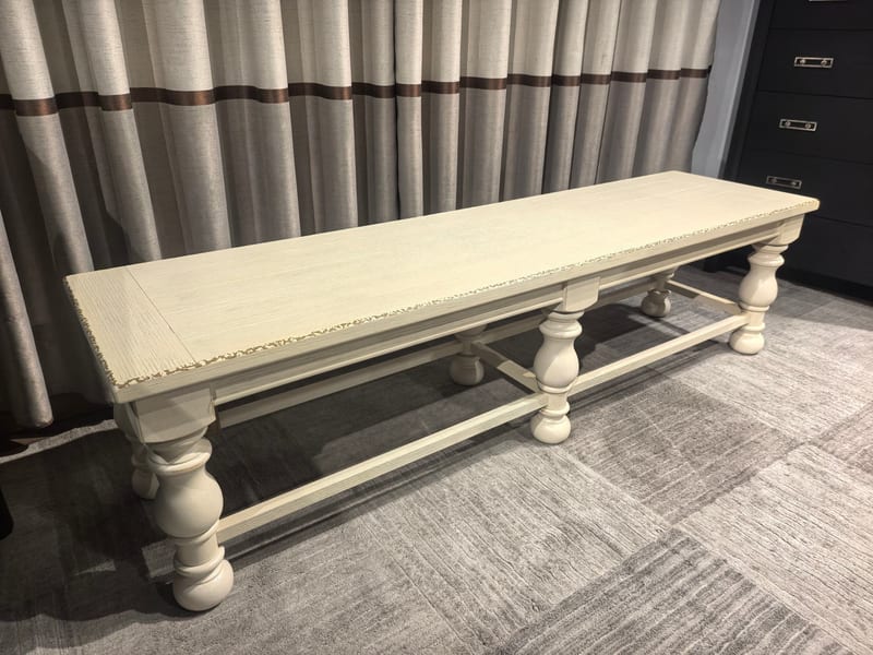 American Solid Oak Dining Bench, Distressed Cream White