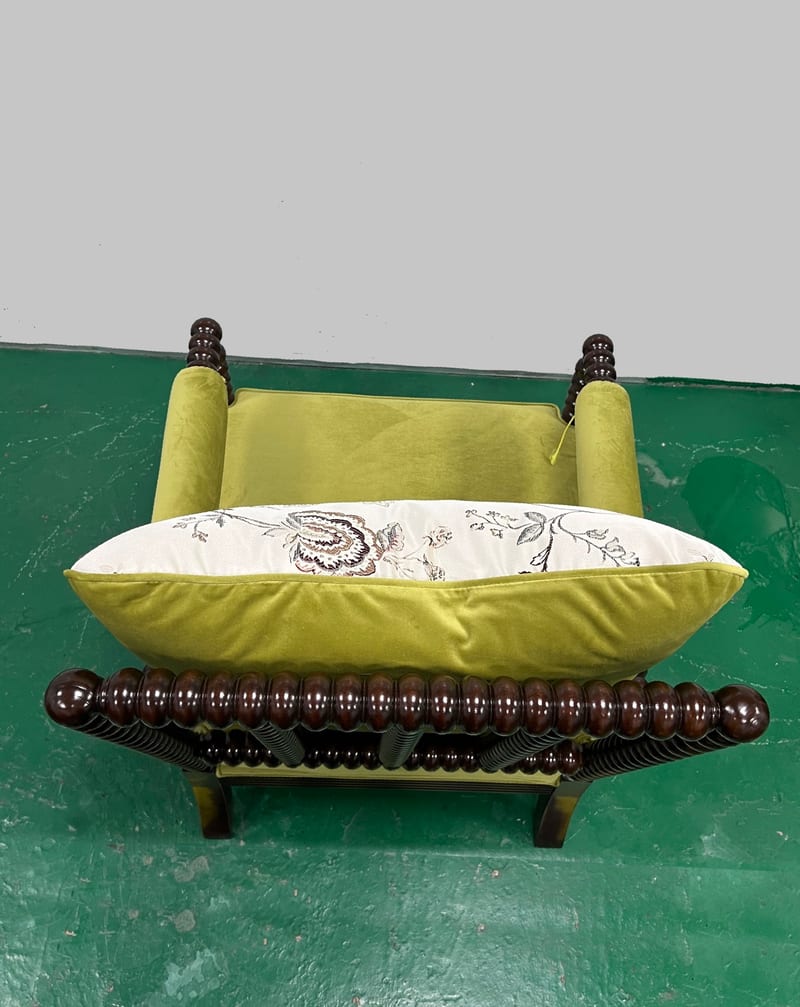 French Olive Green Velvet Accent Chair