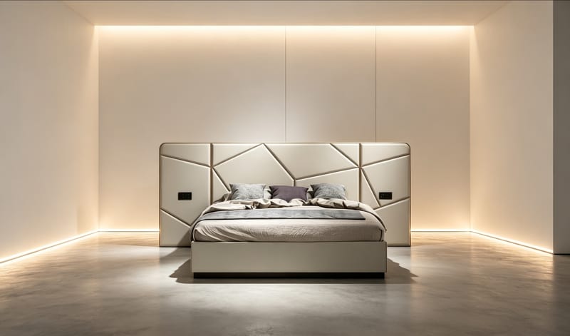 mextra MCA17Y Beige Faux Leather Upholstered Bed with Headboard Panel