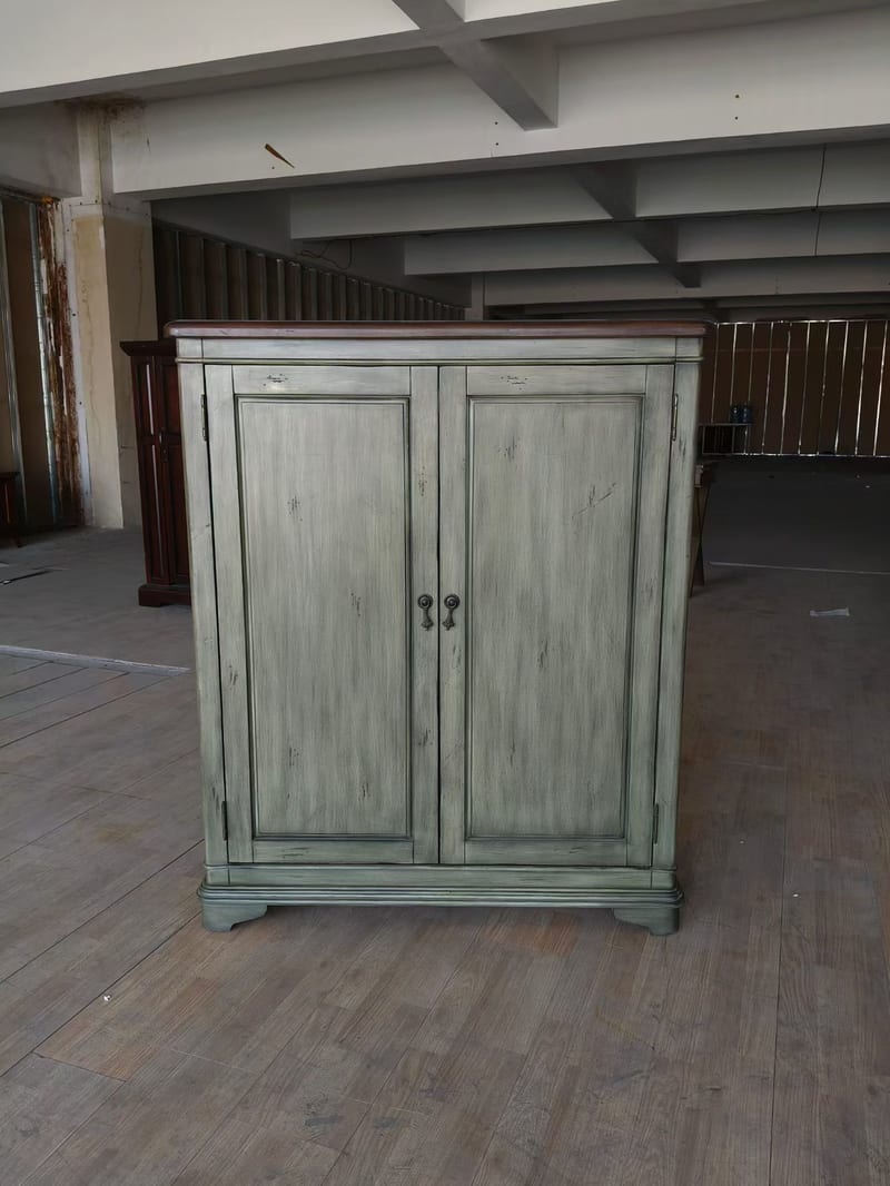 Industrial Double-Door Shoe Cabinet in Distressed Sage Green