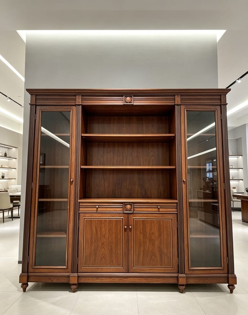Golden Phoenix American Antique Four-Door Solid Wood Bookcase