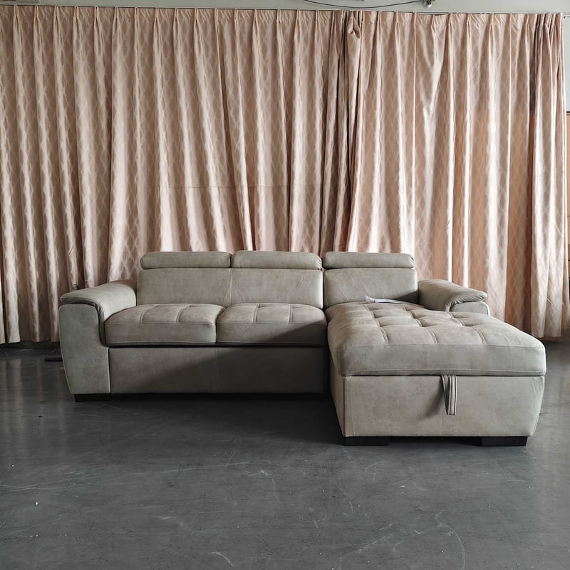 Light Gray Tech-Fabric Corner Sectional with Storage