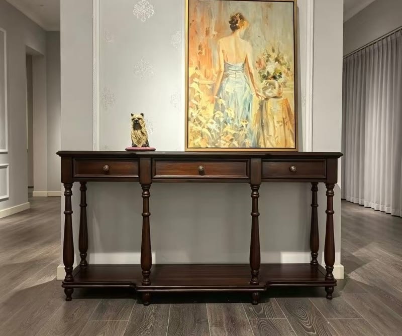 American-Style Solid Rubberwood Entryway Console Table