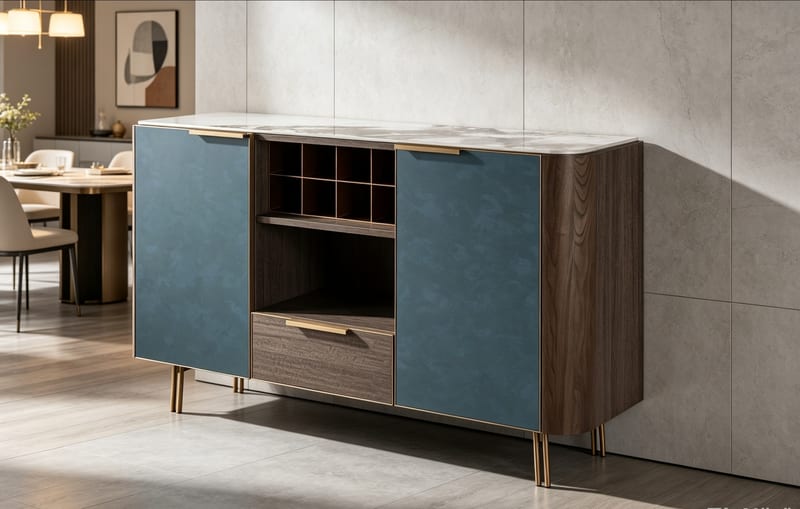 FRANKF CG-99102 Walnut Veneer Sideboard in Blue