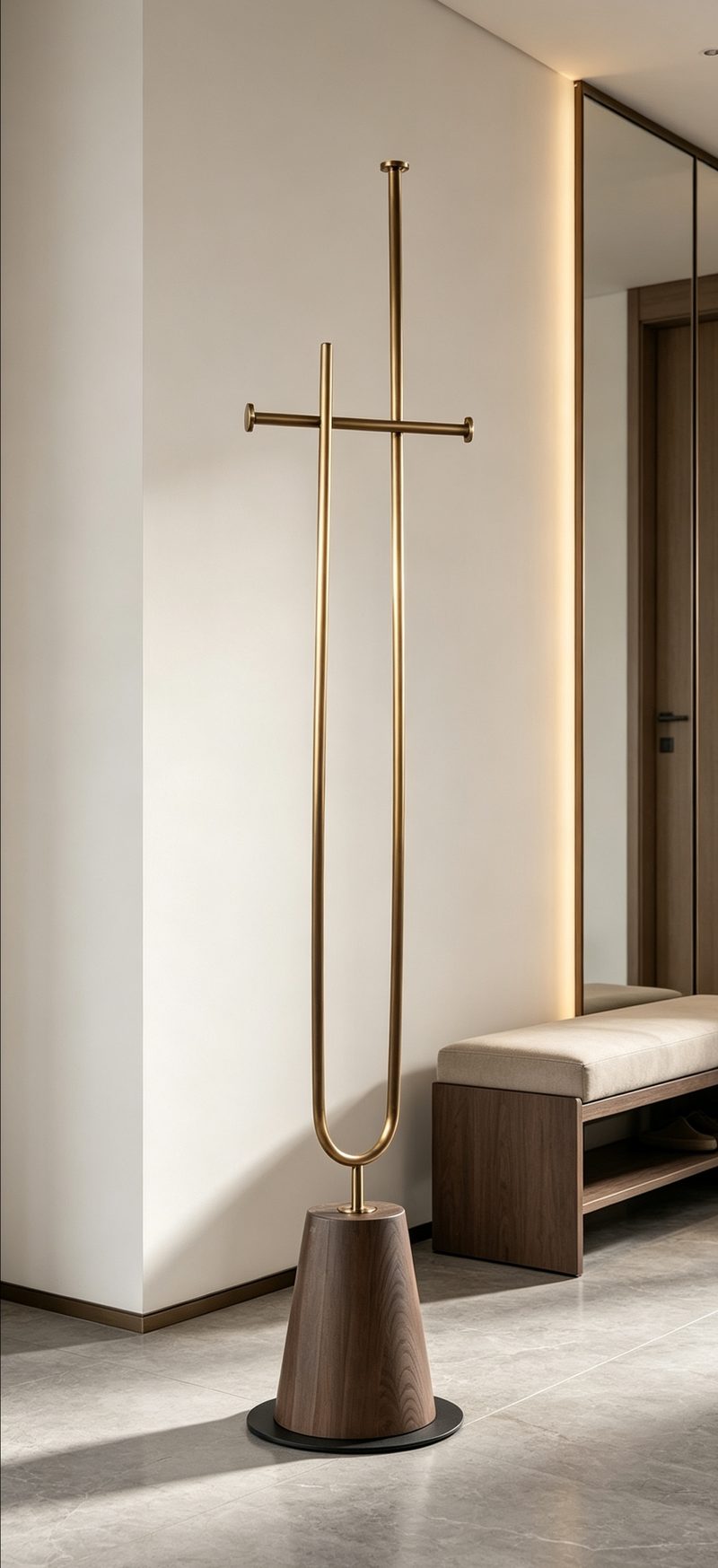 Renhao FRANKF MJ-99101 Gold Metal & Walnut Coat Rack