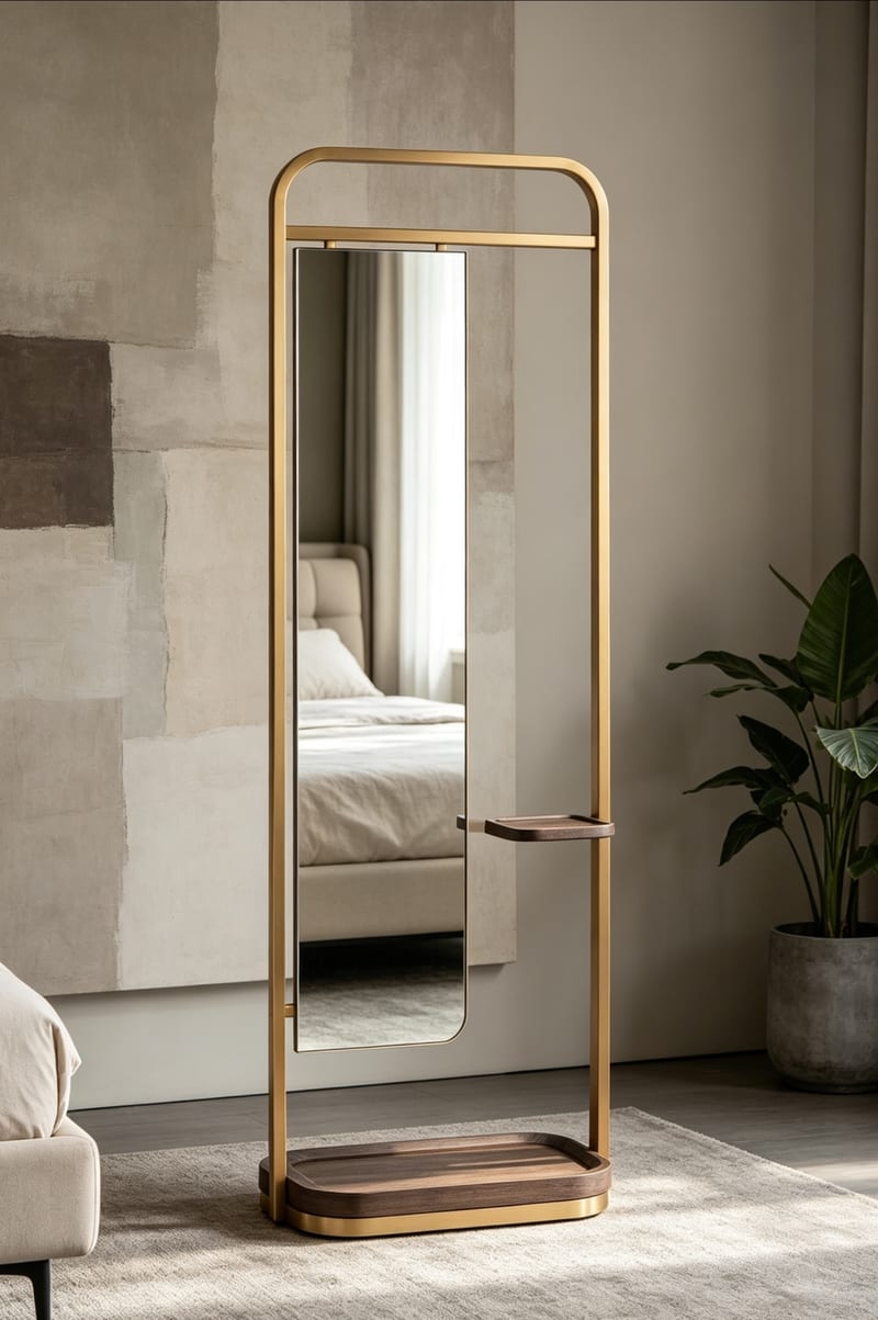 FRANKF ZJ99101 Metal Full-Length Floor Mirror, Brushed Gold