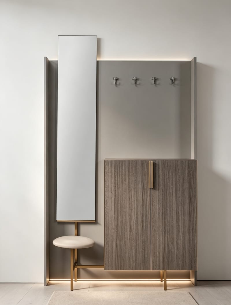 FRANKF Double-Door Shoe Cabinet with Mirror and Bench