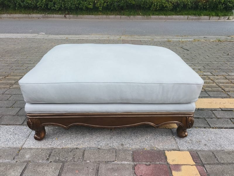 ALEXANDRE French Solid Wood Ottoman in Light Gray