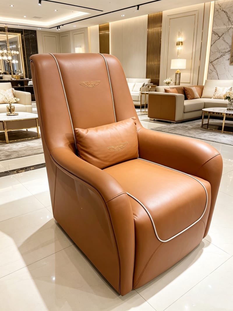 Yingeli B&V Leather & Solid Wood Lounge Chair