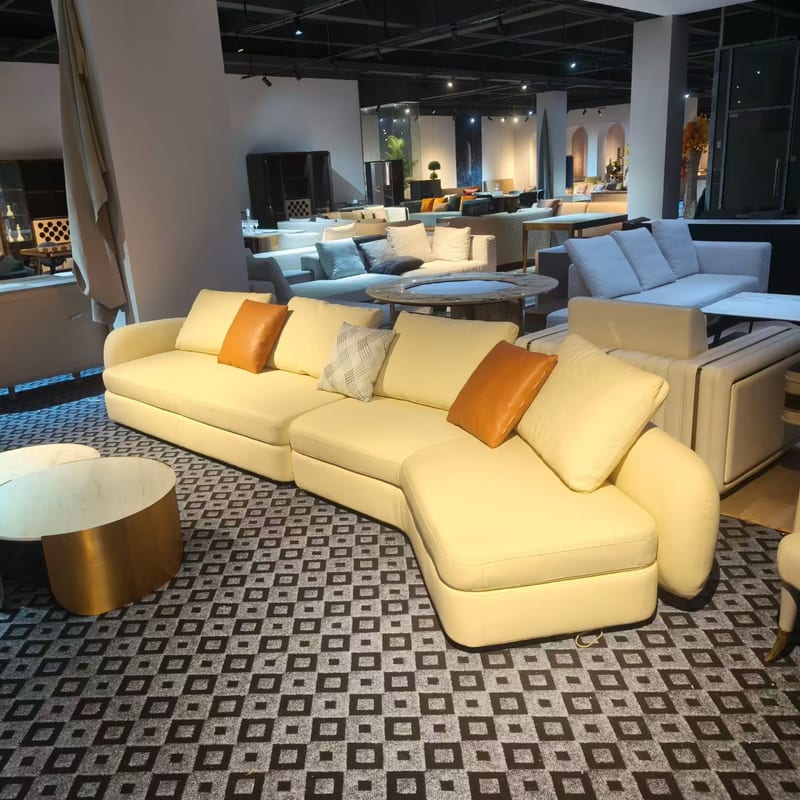 Italian Minimalist Designer Curved Leather Sofa