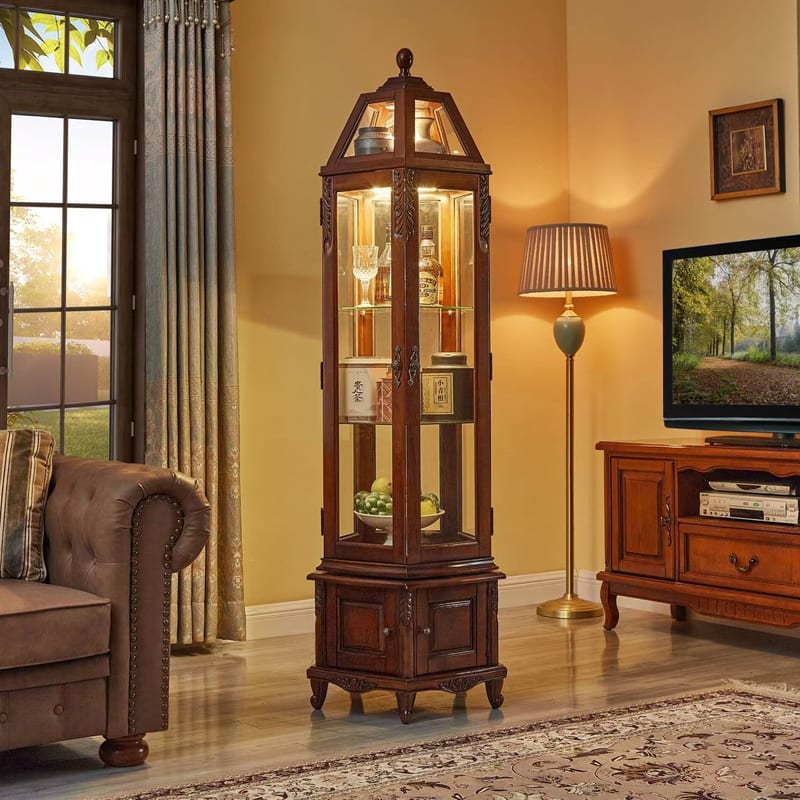 American Country Solid Mahogany Rotating Wine Cabinet