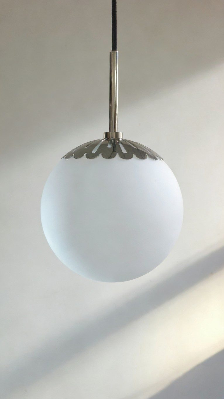 Polished Nickel Mini Pendant with Frosted White Glass
