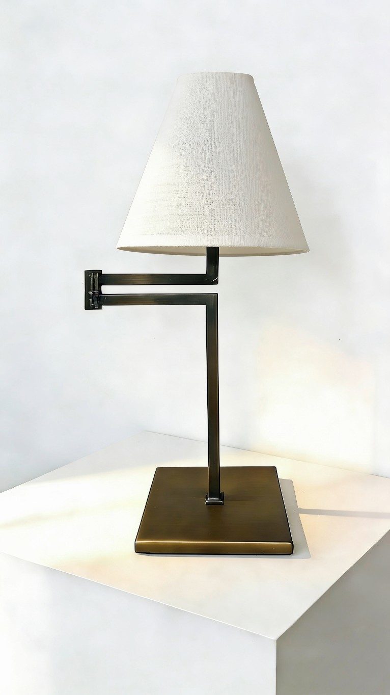 Square Swing-Arm Table Lamp, Europa Bronze