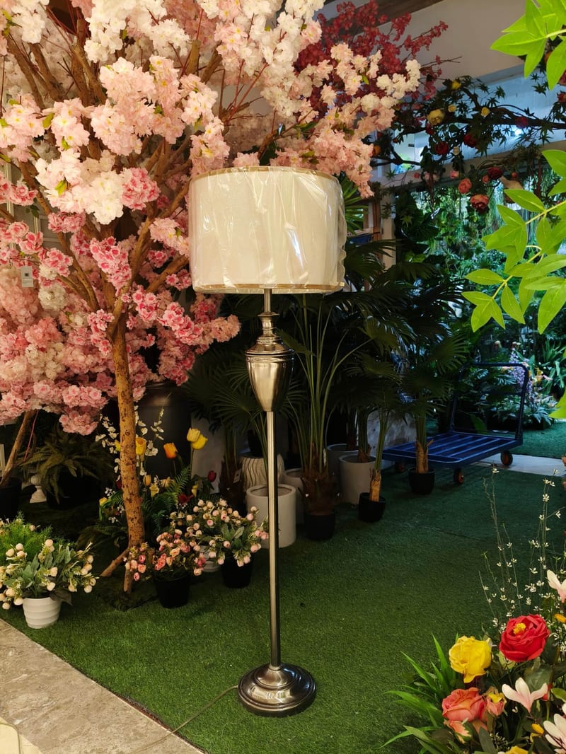 American Bronze-Gold Metal Floor Lamp with Fabric Shade