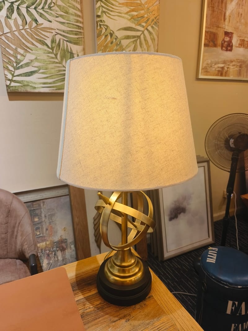 Solid Brass Round Table Lamp – Brushed Finish, Sample Piece