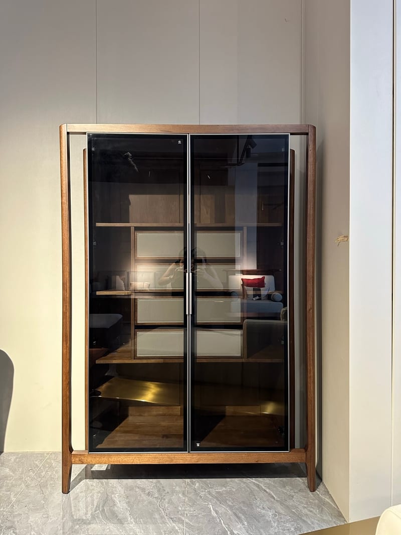 Baissen LD+ R3707 Walnut & Saddle Leather Accent Cabinet