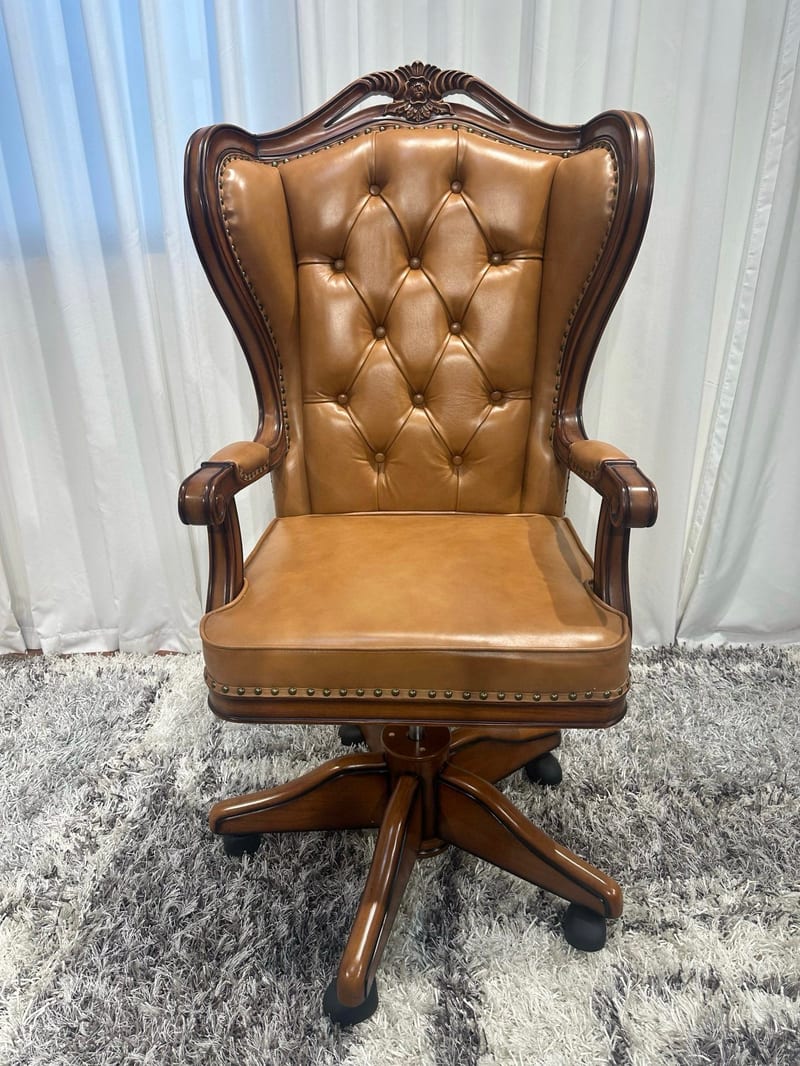 Earl Collection Wingback Office Chair, Beech & Leather