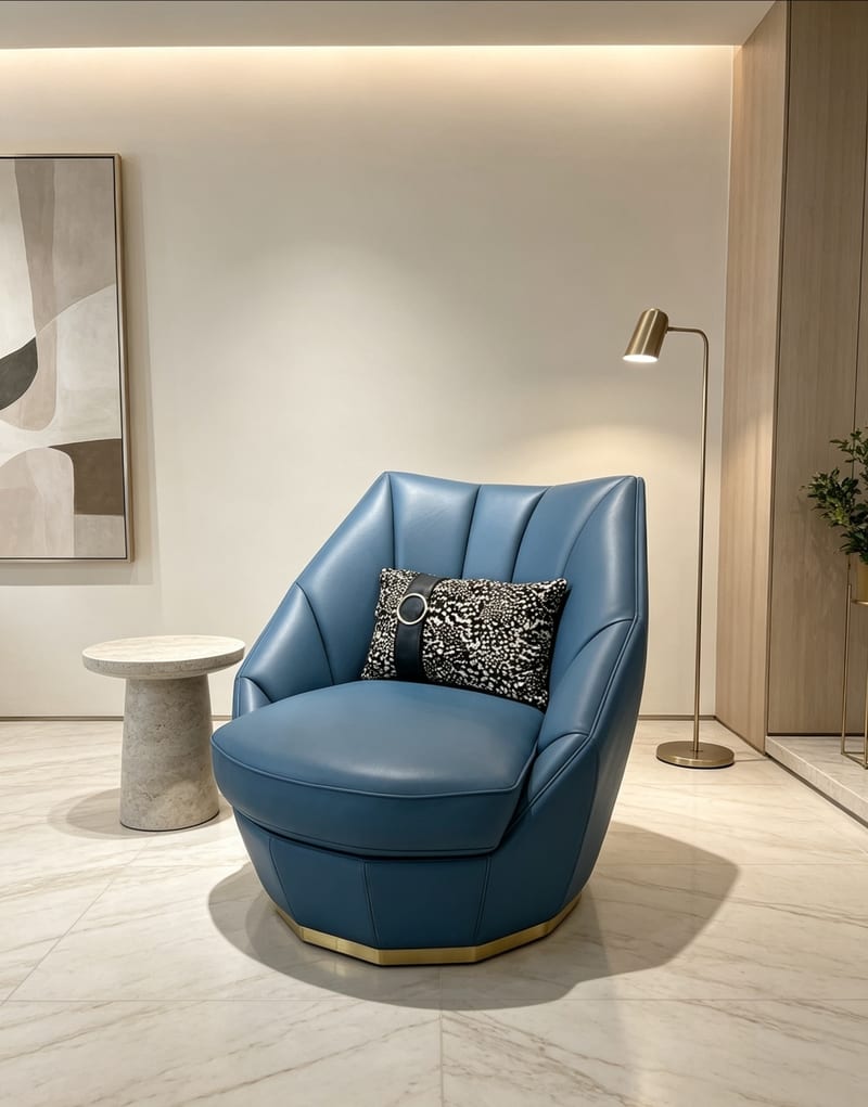 WANCHI 910 Top-Grain Leather High-Back Swivel Lounge Chair