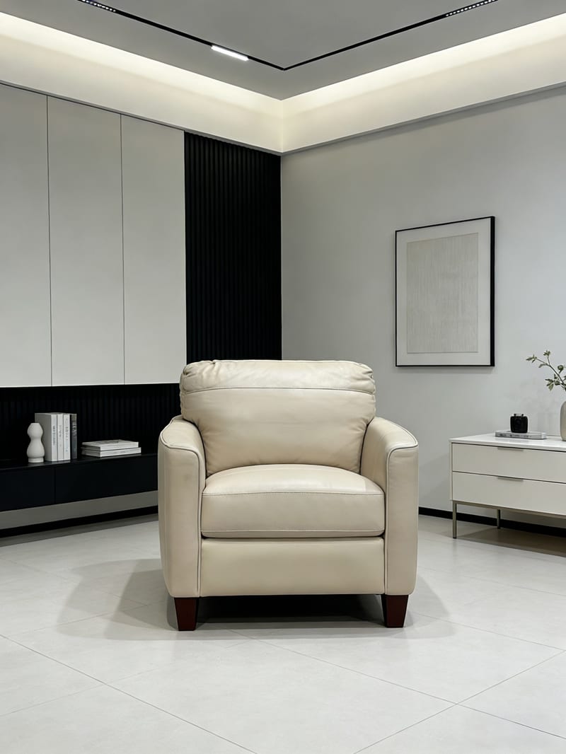 Youfan Art Top-Grain Leather Accent Chair, Beige