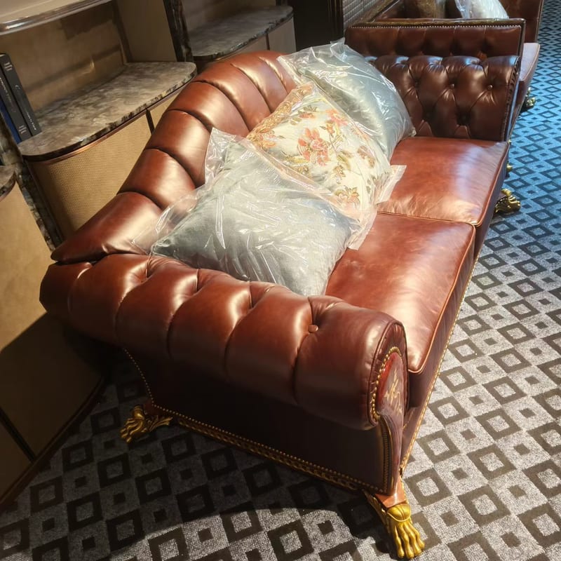 Aibonite English Multi-Seat Sofa in Mahogany and Leather
