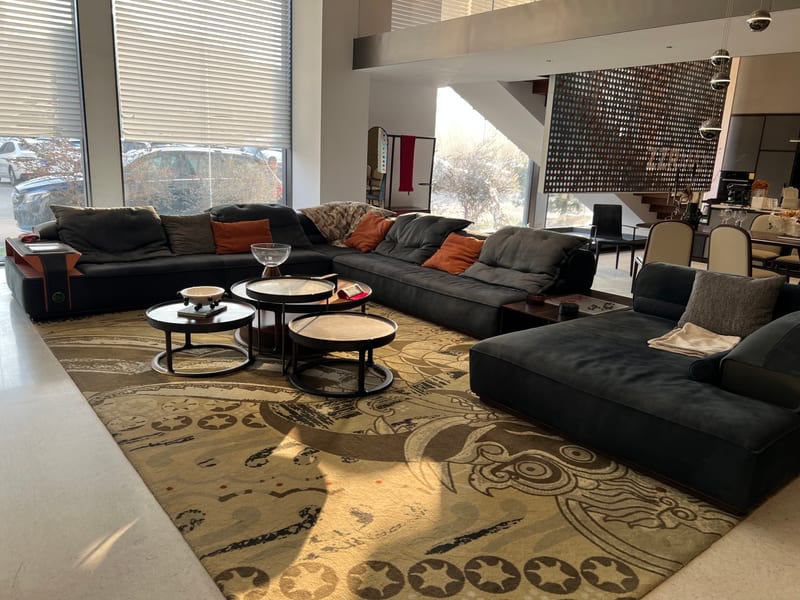 Zaojing Wj-17 Mahogany Corner Sofa in Hermès Orange