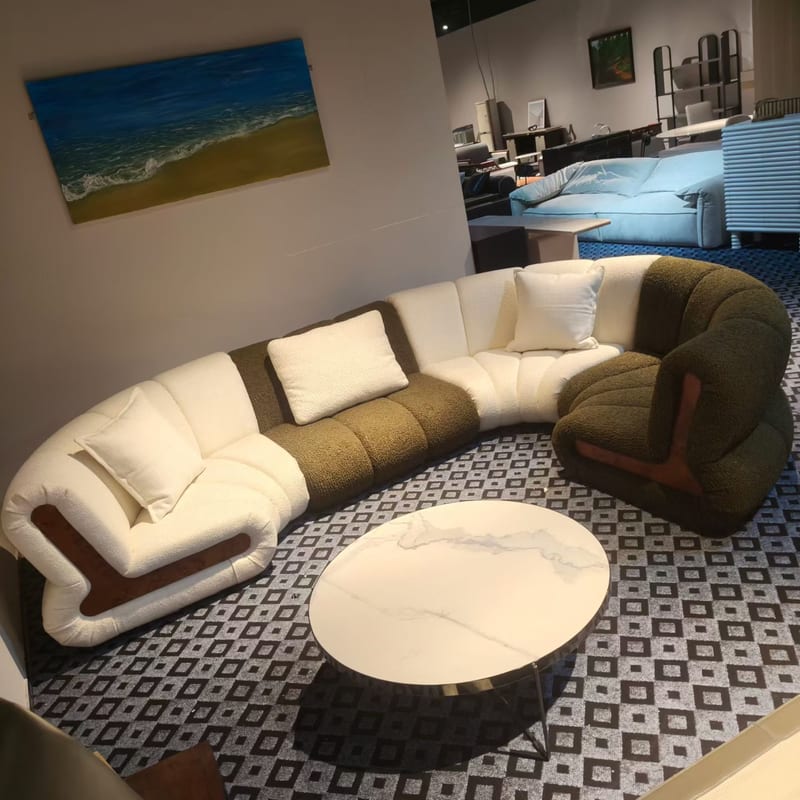 Designer Curved Sofa with Solid Wood Frame