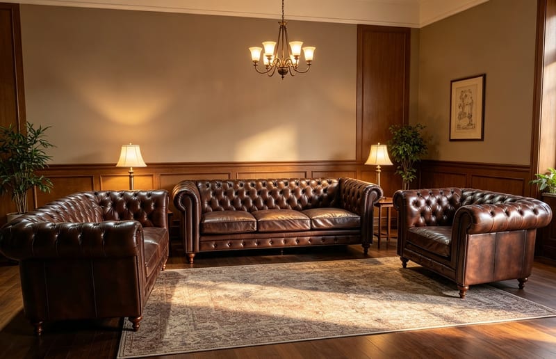 American Tufted Full-Leather 1+2+3 Sofa Set