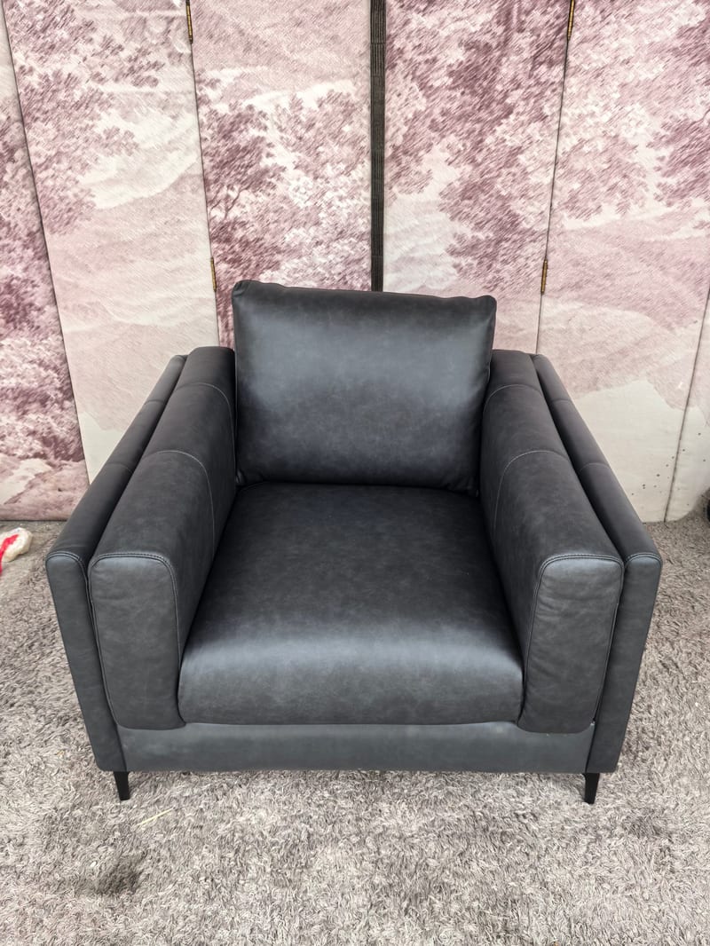 Modern Dark Gray Leather Single Sofa Chair