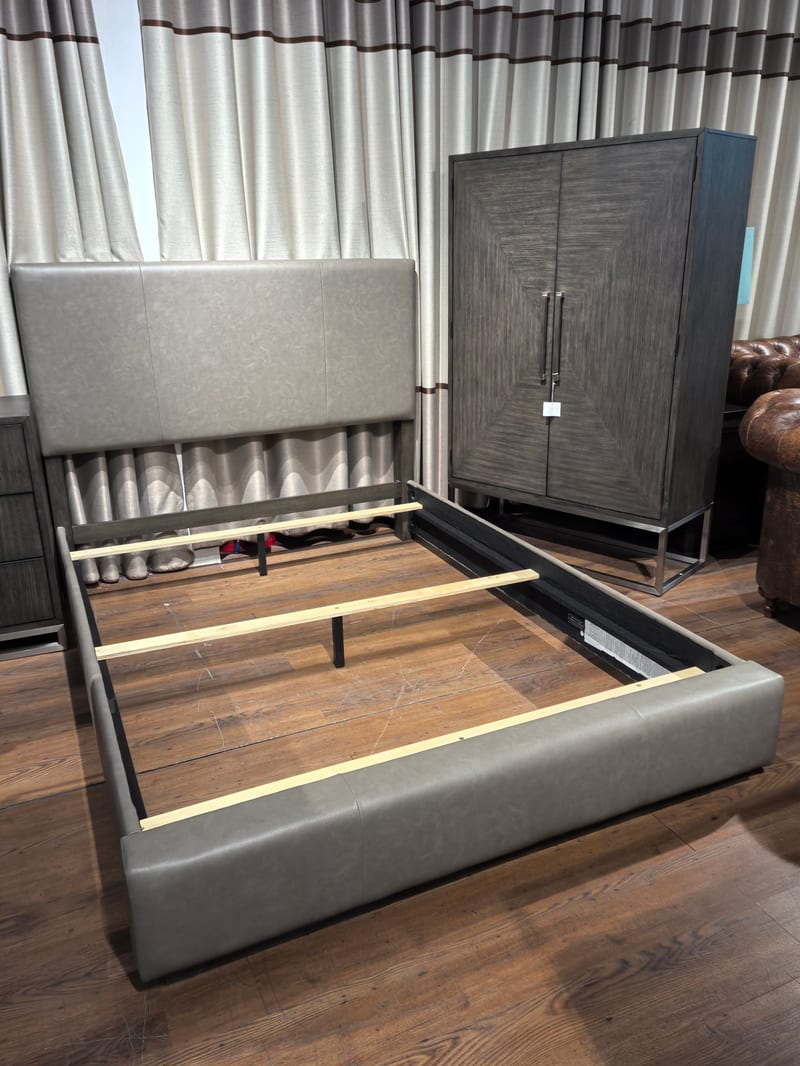 Leather Upholstered Bed, American Oak