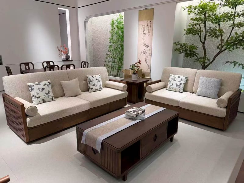 Song-Aesthetic Solid Walnut-Catalpa 1+2+3 Sofa Set