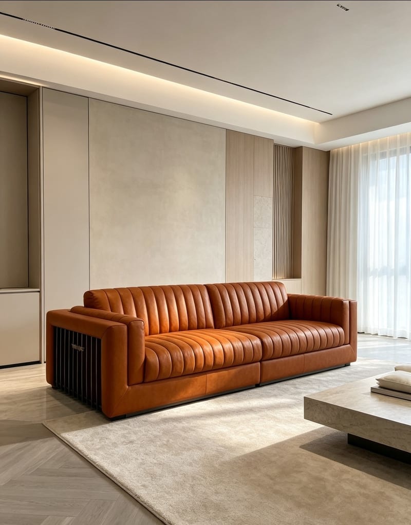 MENOIR AM-S89 Full Leather Sofa in Caramel Brown