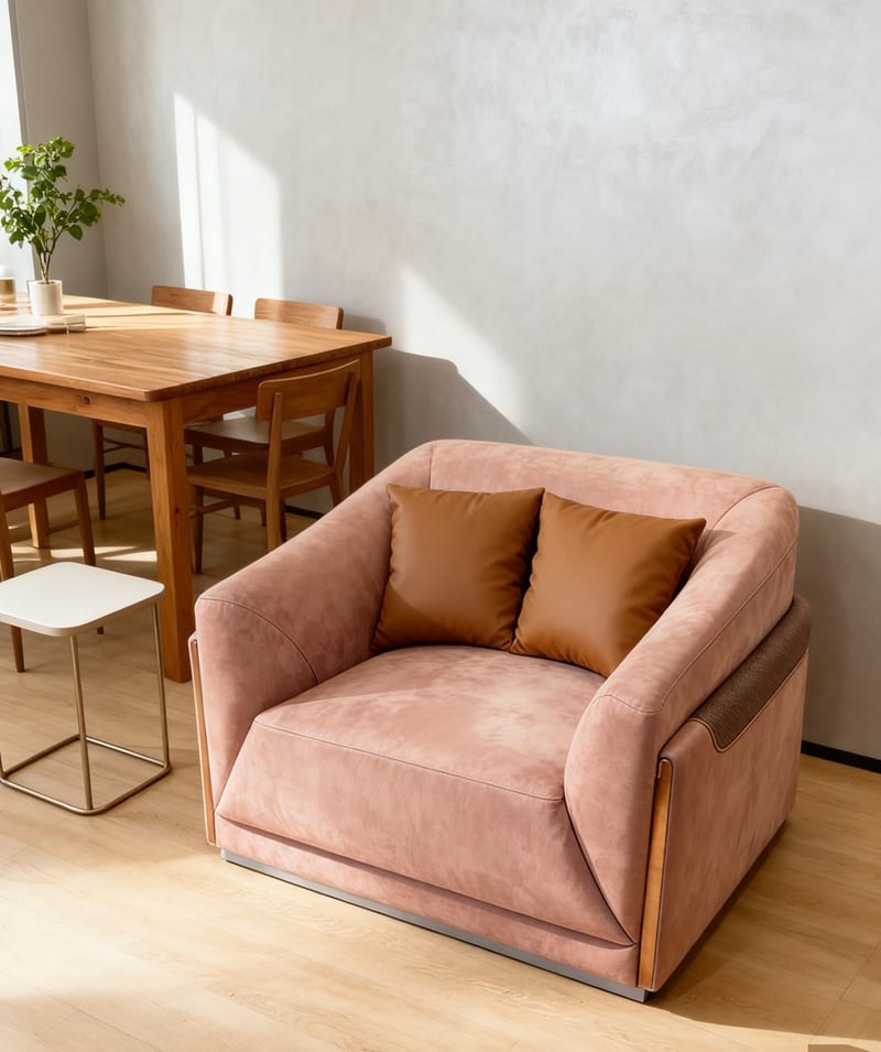 Renhao SF-88206A Single Lounge Chair, White Oak & Velvet