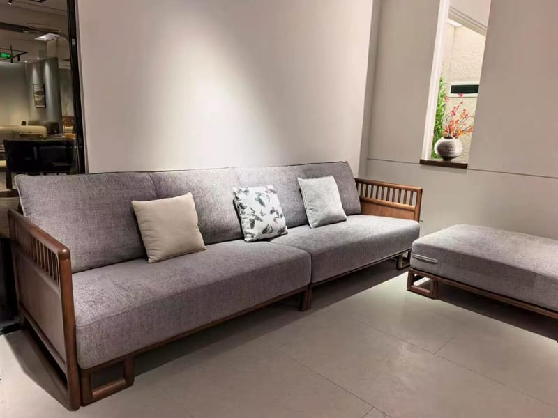 New Chinese Solid Walnut Four-Seat Sofa with Ottoman
