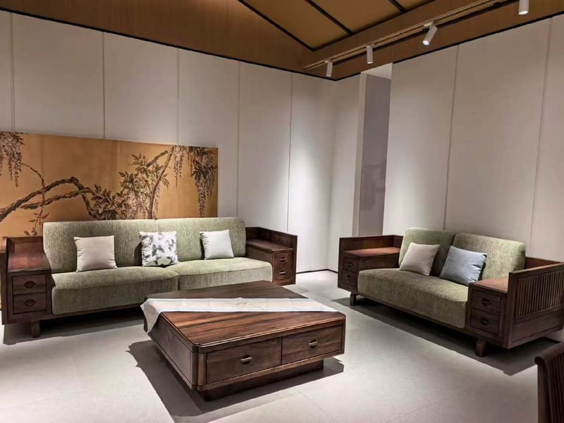 Song-Style Walnut Solid Wood Cotton-Linen Sofa 1+2+4 Set