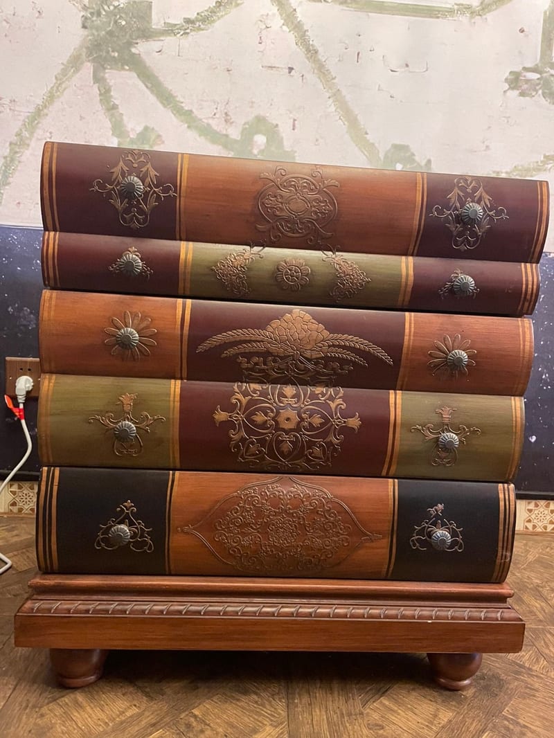 Vintage Relief Book Cabinet in Solid Wood