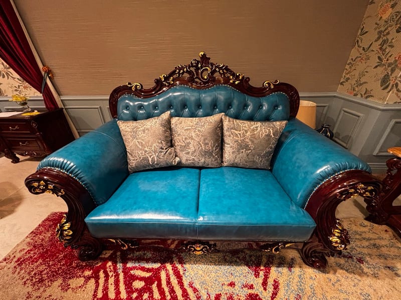 Baojule UL782 Teak Carved Leather Sofa Set