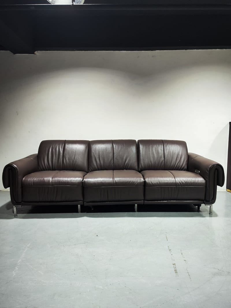 International Brand Leather Power Reclining Sofa, Dark Brown