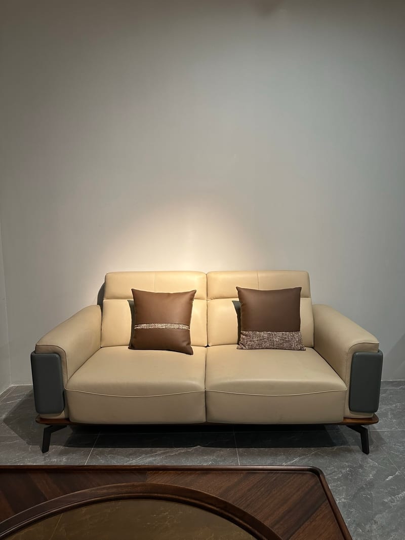 Bosen Lingyu S6212 Solid Wood Sofa in Beige Leather