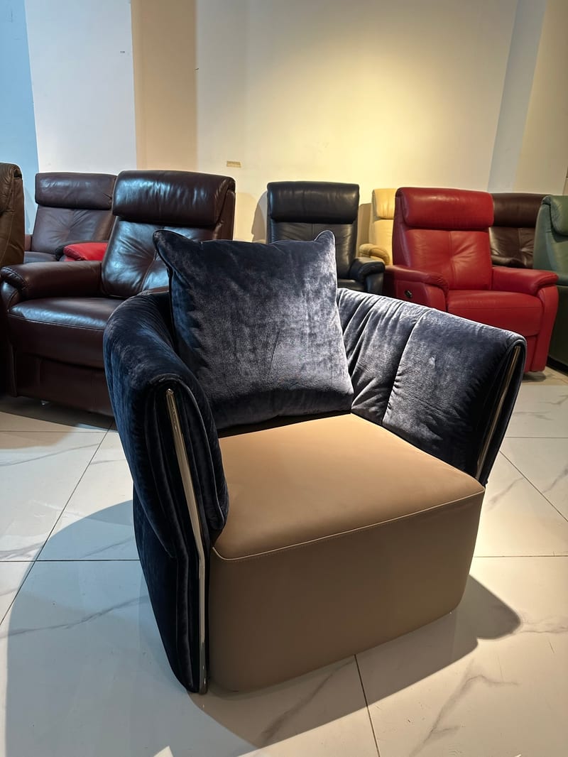Bosen Jizhi Beini BS129 Leather Accent Chair, Deep Blue