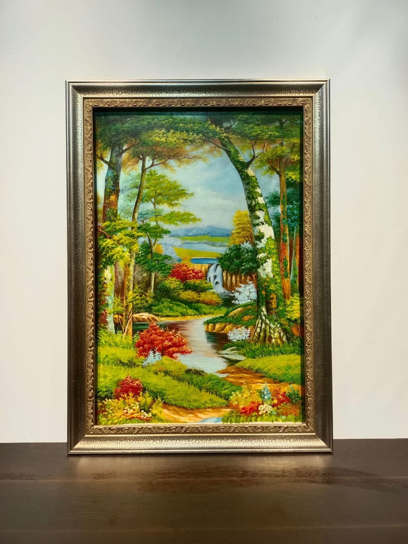 Vintage Gold Solid Wood Framed Hand-Painted Landscape Oil Painting