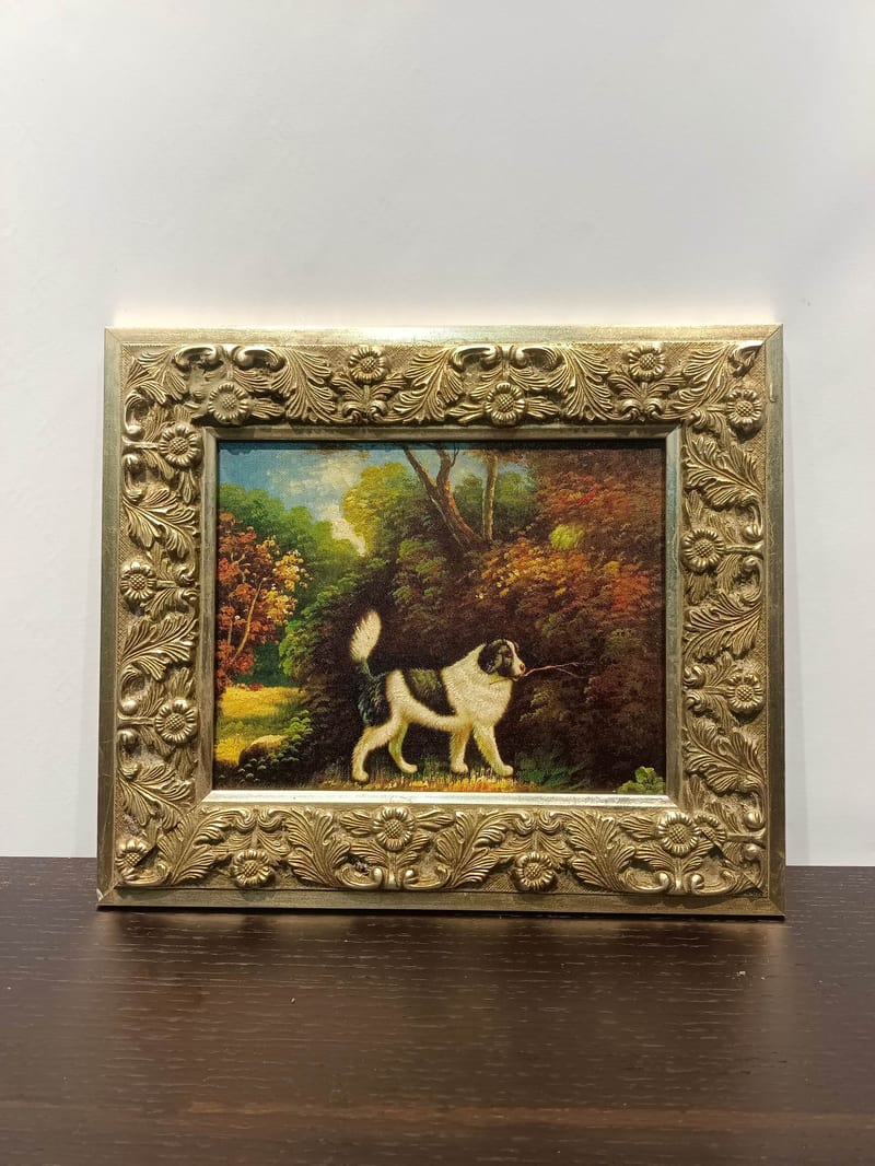Vintage Hand-Painted Oil Painting with Carved Solid Wood Frame