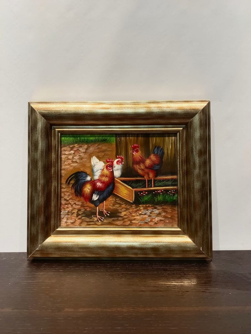 Hand-Painted Oil Painting with Solid Wood Frame, Antique Gold