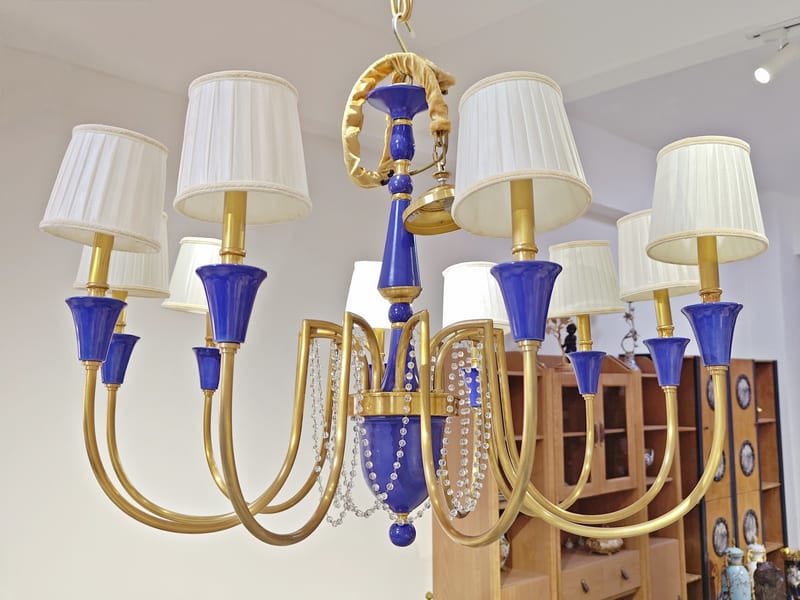 Italian Cobalt Blue Ceramic Ten-Light Pendant